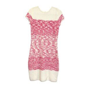 Karl Lagerfeld Paris Pink White Knit Short Sleeve Midi Sweater Dress Size S
